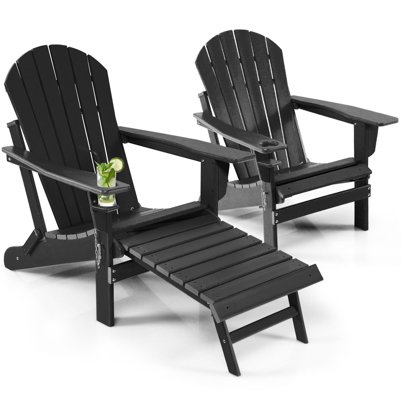 Patiojoy 2PCS Adirondack Chair W/Ergonomic Design&Ottoman Outdoor ...