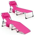 thumbnail image 1 of Patiojoy 2PCS Beach Lounge Chair Reclining Chair with 5 Adjustable Positions Detachable Pillow &Hand Ropes Pink, 1 of 9