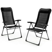 Patiojoy 2PCS Outdoor Patio Folding Dining Chairs with Reclining Backrest and Headrest Black