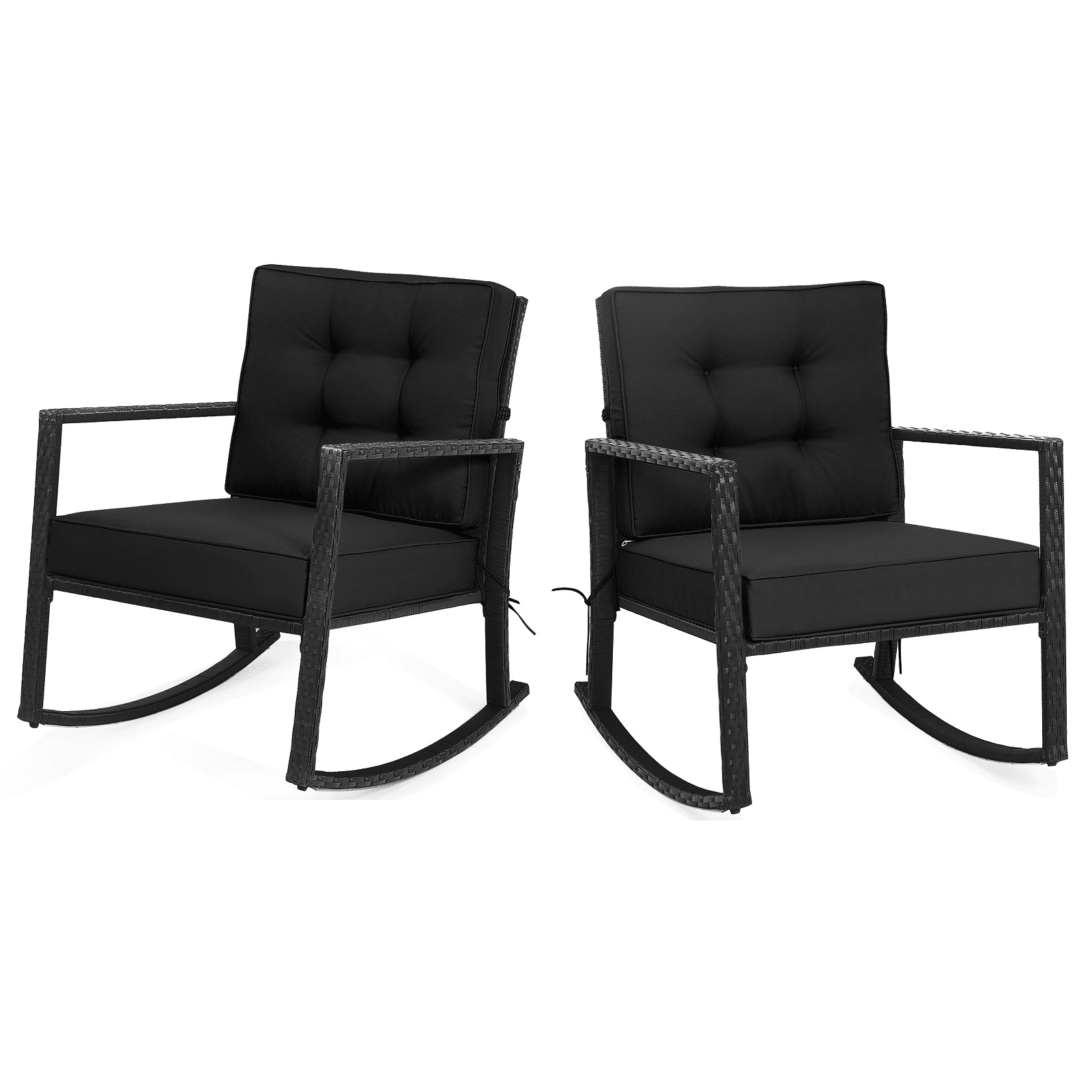 Black Wicker Outdoor Rocking Chairs with Cushions, Set of 2