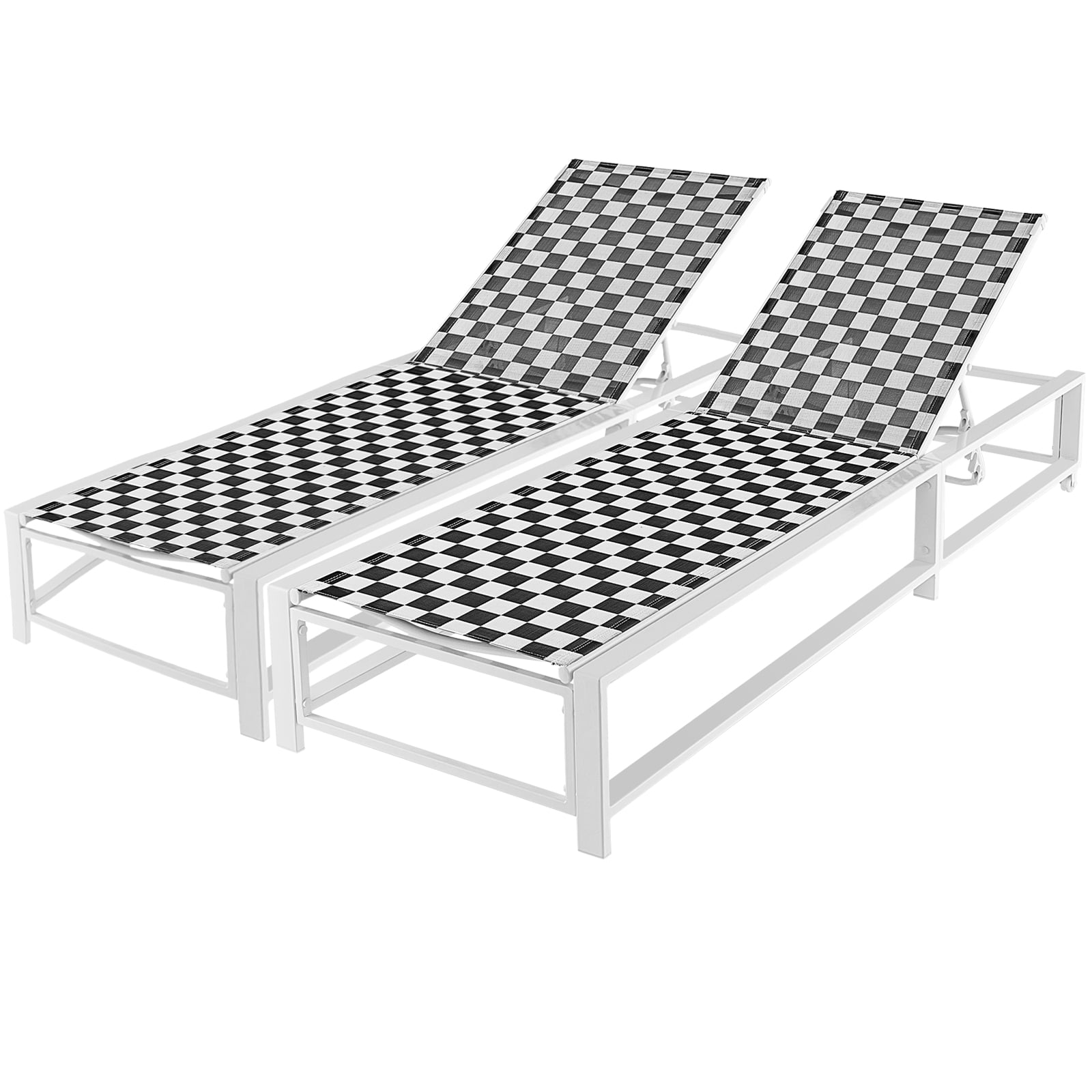 Modern Black and White Aluminum Adjustable Chaise Lounger Set