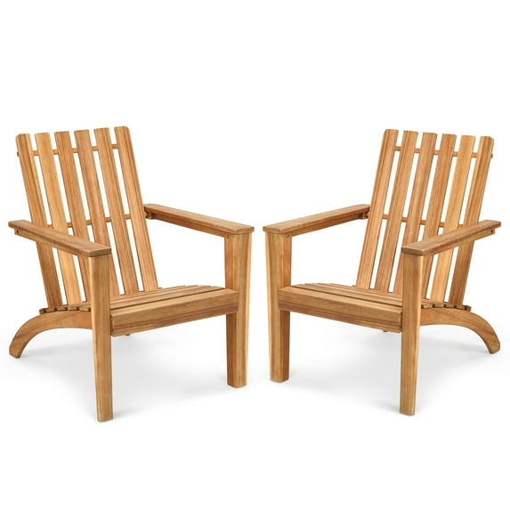 Patiojoy 2PCS Wooden Adirondack Chair W/Ergonomic Design Outdoor Lounge Armchair Acacia Wood chair for Yard&Patio Natural Color