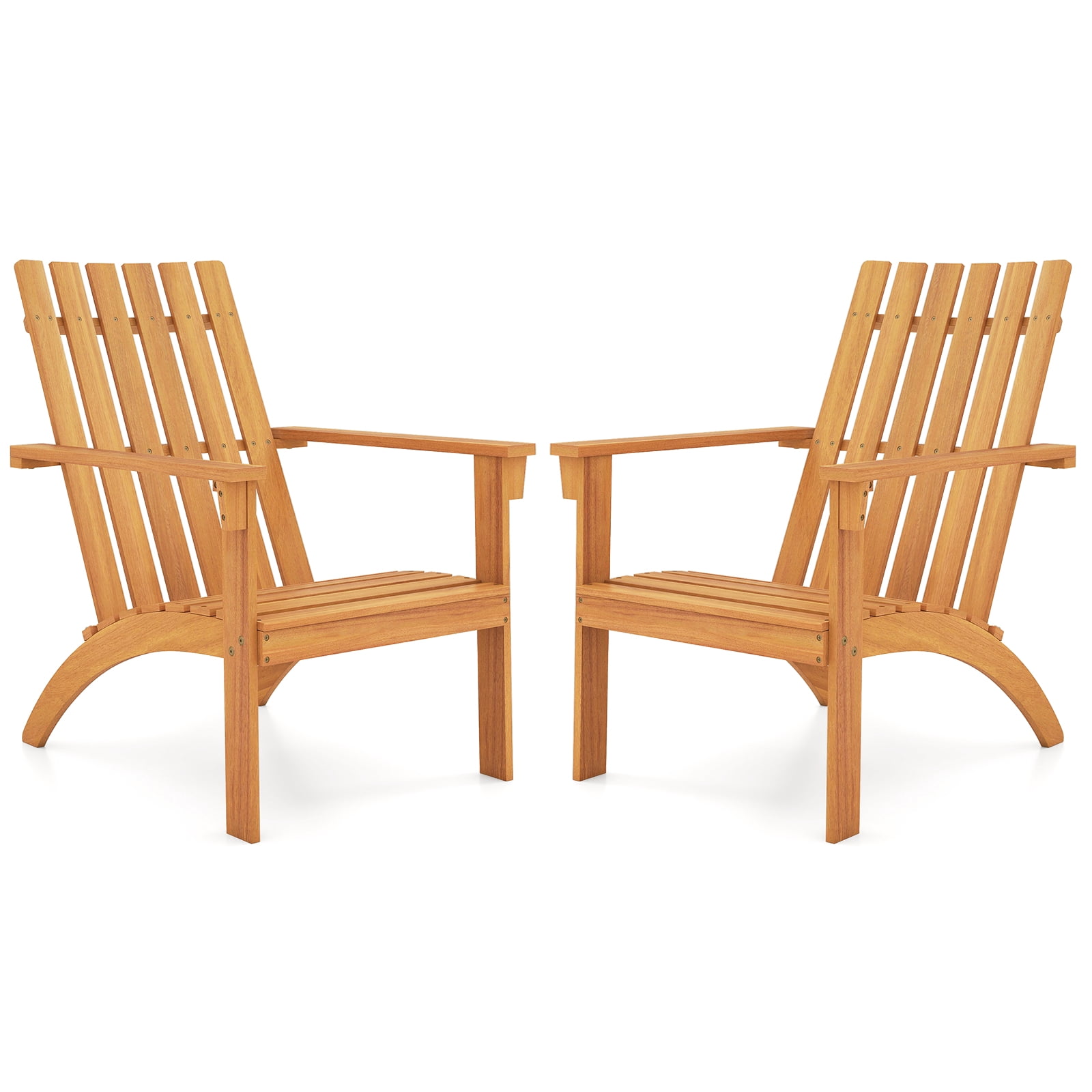 Patiojoy 2PCS Wooden Adirondack Chair W/Ergonomic Design Outdoor Lounge Armchair Acacia Wood chair for Yard&Patio Natural Color