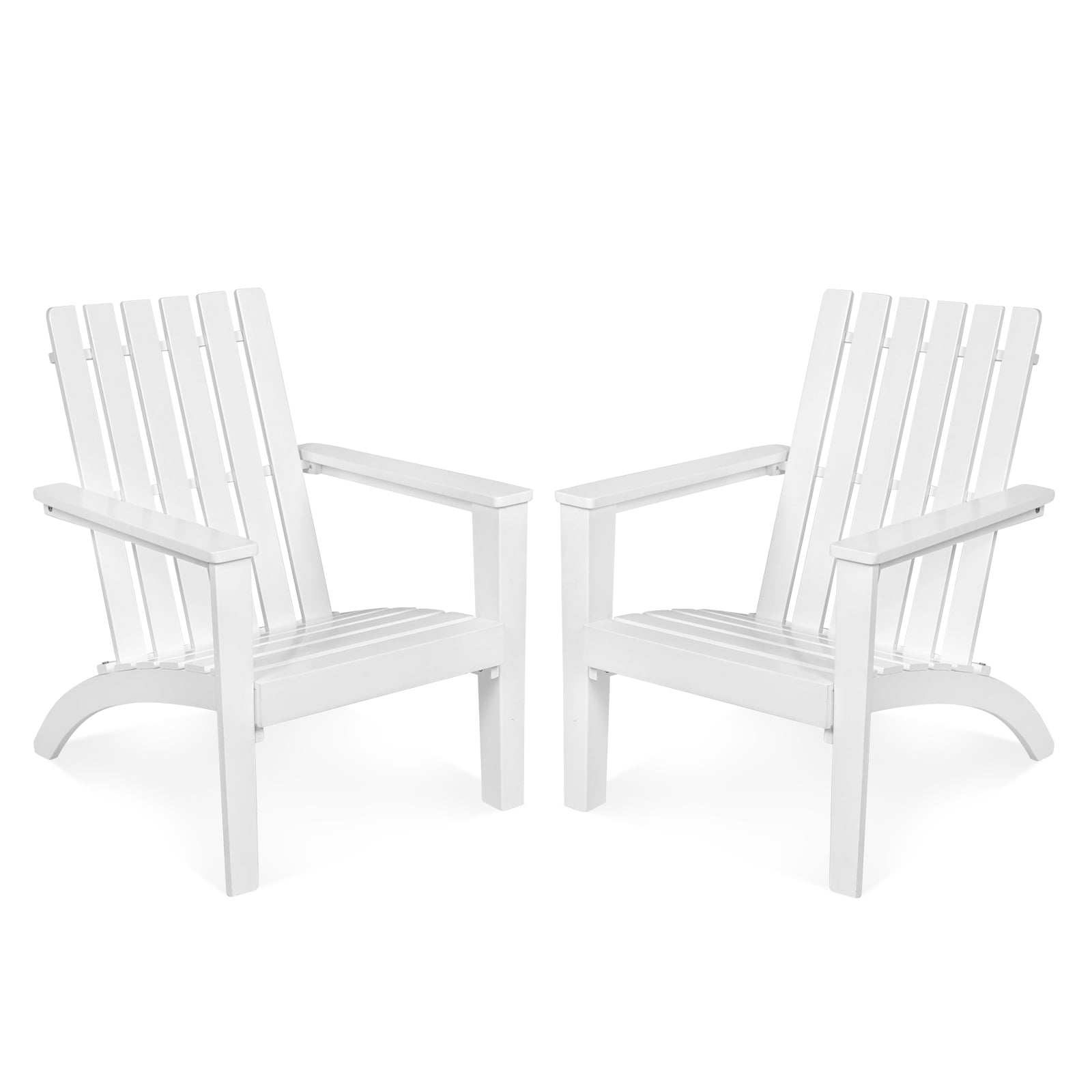 Patiojoy 2PCS Wooden Adirondack Chair W/Ergonomic Design Outdoor Lounge Armchair Acacia Wood chair for Yard&Patio White