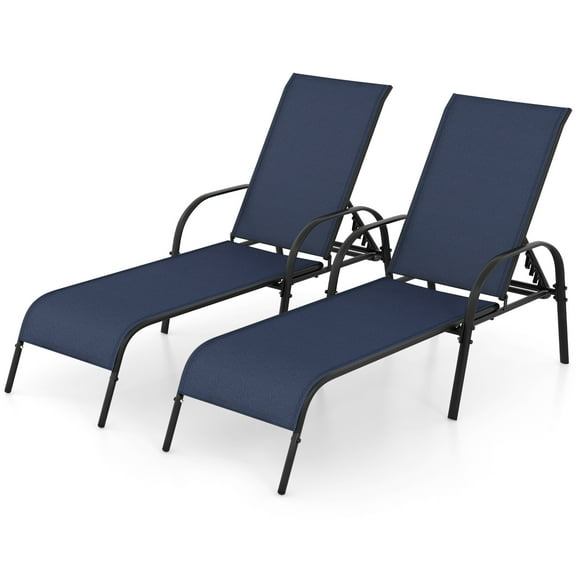 Patiojoy 2pcs Outdoor Chaise Lounge Chair Adjustable Reclining Bed with Backrest& Armrest Navy