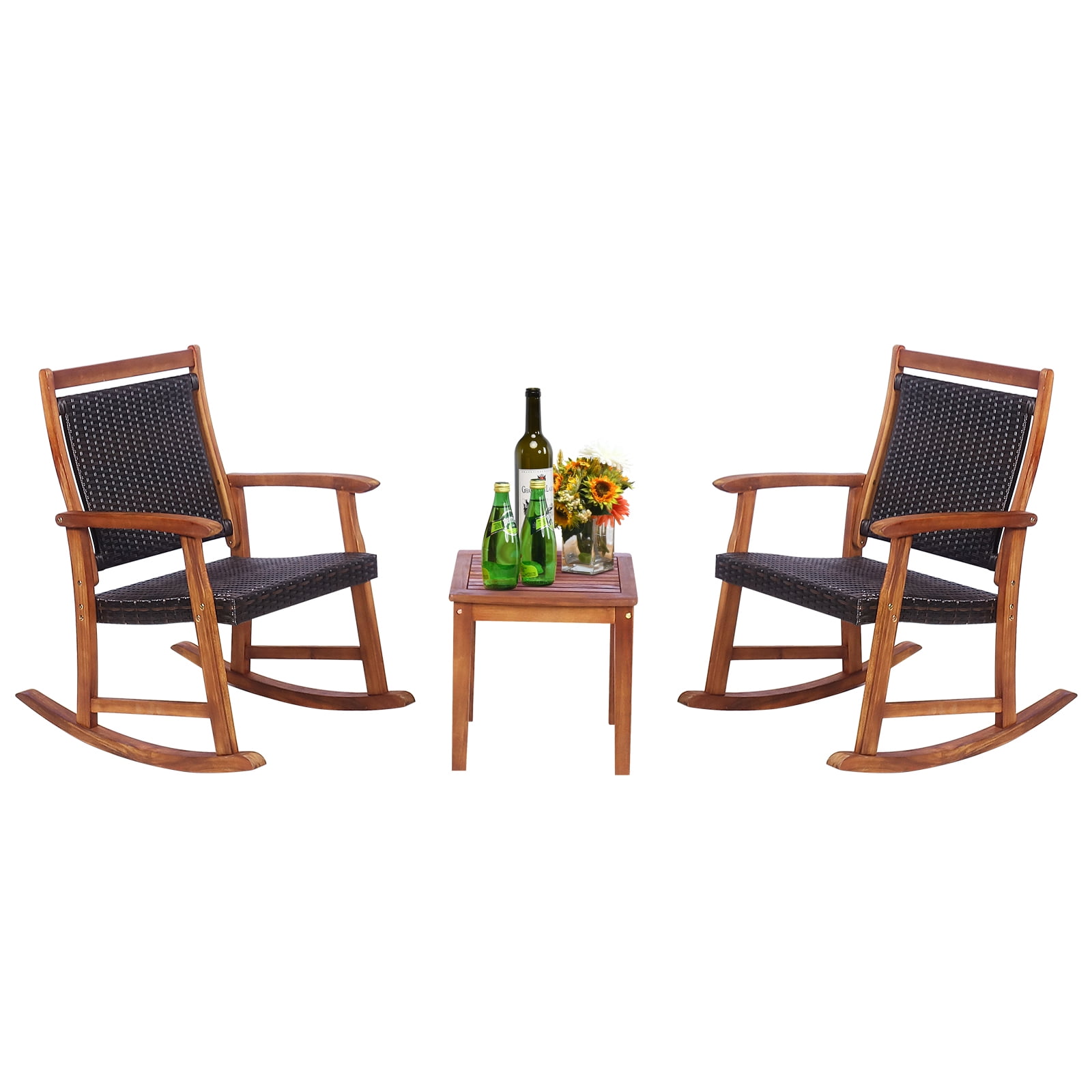 BLACK JAGUAR 3 PCS Patio Rattan Bistro Set Outdoor Rocking Chairs ...