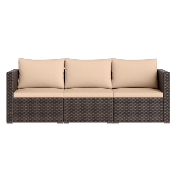 Patiojoy 3-Piece Outdoor Wicker Sectional Sofa Set PE Rattan Modular Couch with Thick Cushions Beige