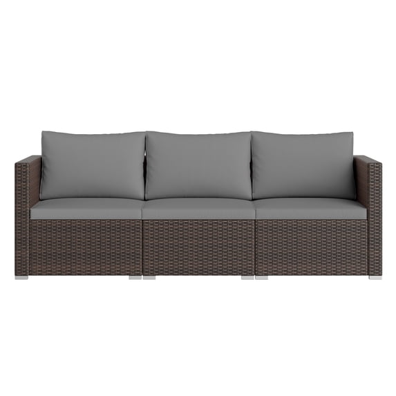 Patiojoy 3-Piece Outdoor Wicker Sectional Sofa Set PE Rattan Modular Couch with Thick Cushions Grey