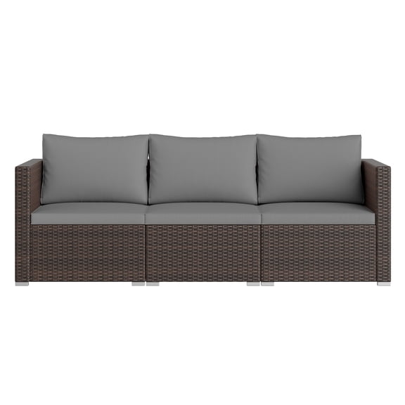 Patiojoy 3-Piece Outdoor Wicker Sectional Sofa Set PE Rattan Modular Couch with Thick Cushions Grey