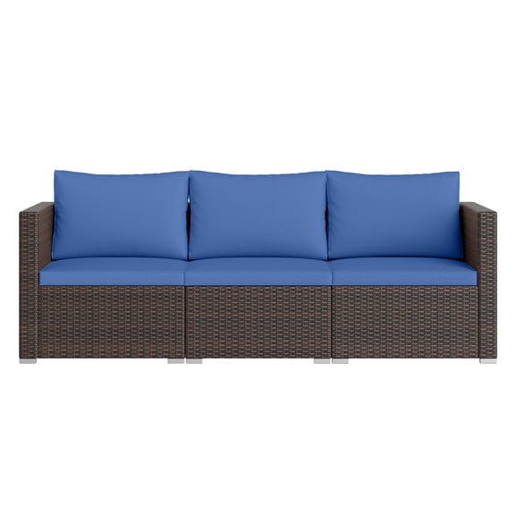 Patiojoy 3-Piece Outdoor Wicker Sectional Sofa Set PE Rattan Modular Couch with Thick Cushions Navy