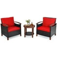 thumbnail image 1 of Patiojoy 3-Piece Patio Rattan Bistro Set Acacia Wood Frame Sofa and Side Table Red, 1 of 6