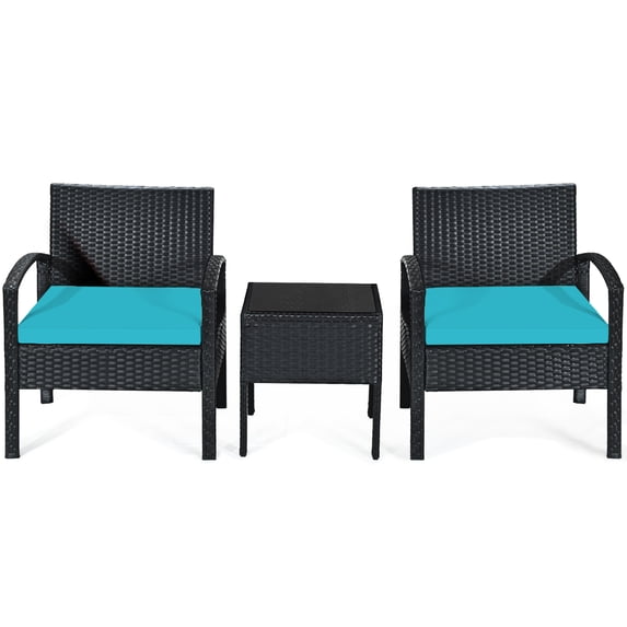 Patiojoy 3-Piece Patio Wicker Storage Table & Chair Set Outdoor Conversation Set Turquoise