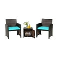 thumbnail image 1 of Patiojoy 3 Pieces Outdoor PE Wicker Bistro Set with Waterproof Cover for Porch Balcony Garden and Poolside, Turquoise Cushion, 1 of 9