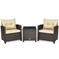thumbnail image 1 of Patiojoy 3PCS Wicker Cushioned Conversation Set Outdoor Rattan Furniture w/Beige Cushions, 1 of 6
