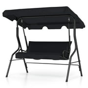 Patiojoy 3-Seats Outdoor Glider Hammock with Adjustable Waterproof Canopy Aluminum Frame Patio Swing Chair Black