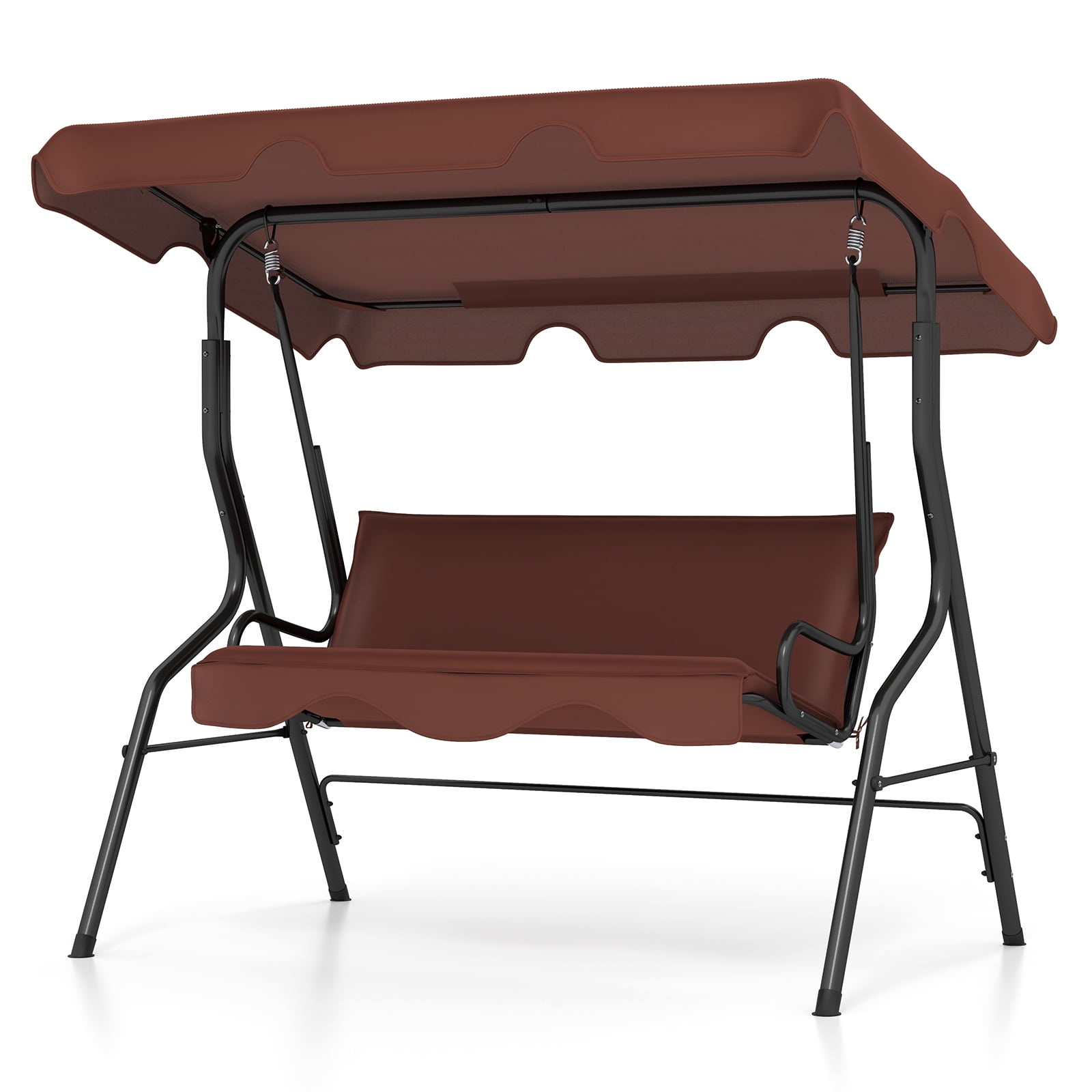 Coffee 3-Seater Outdoor Glider Swing with Adjustable Canopy