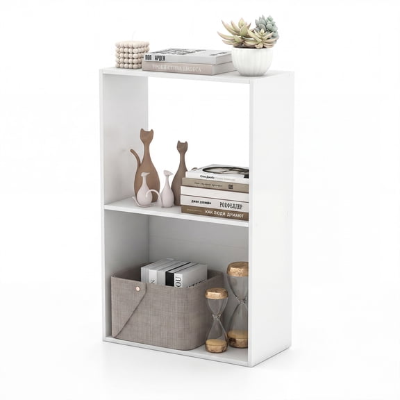Patiojoy 3-Tier Bookshelf Freestanding 2-Cube Bookcase w/Open Storage Compartment Modern Display Shelf w/Anti-Toppling Kit White
