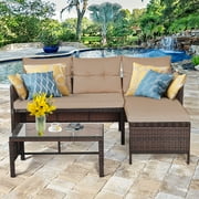 Patiojoy 3PC مجموعة أثاث خارجي من الروطان الخوص صوفا طاولة حديقة فناء