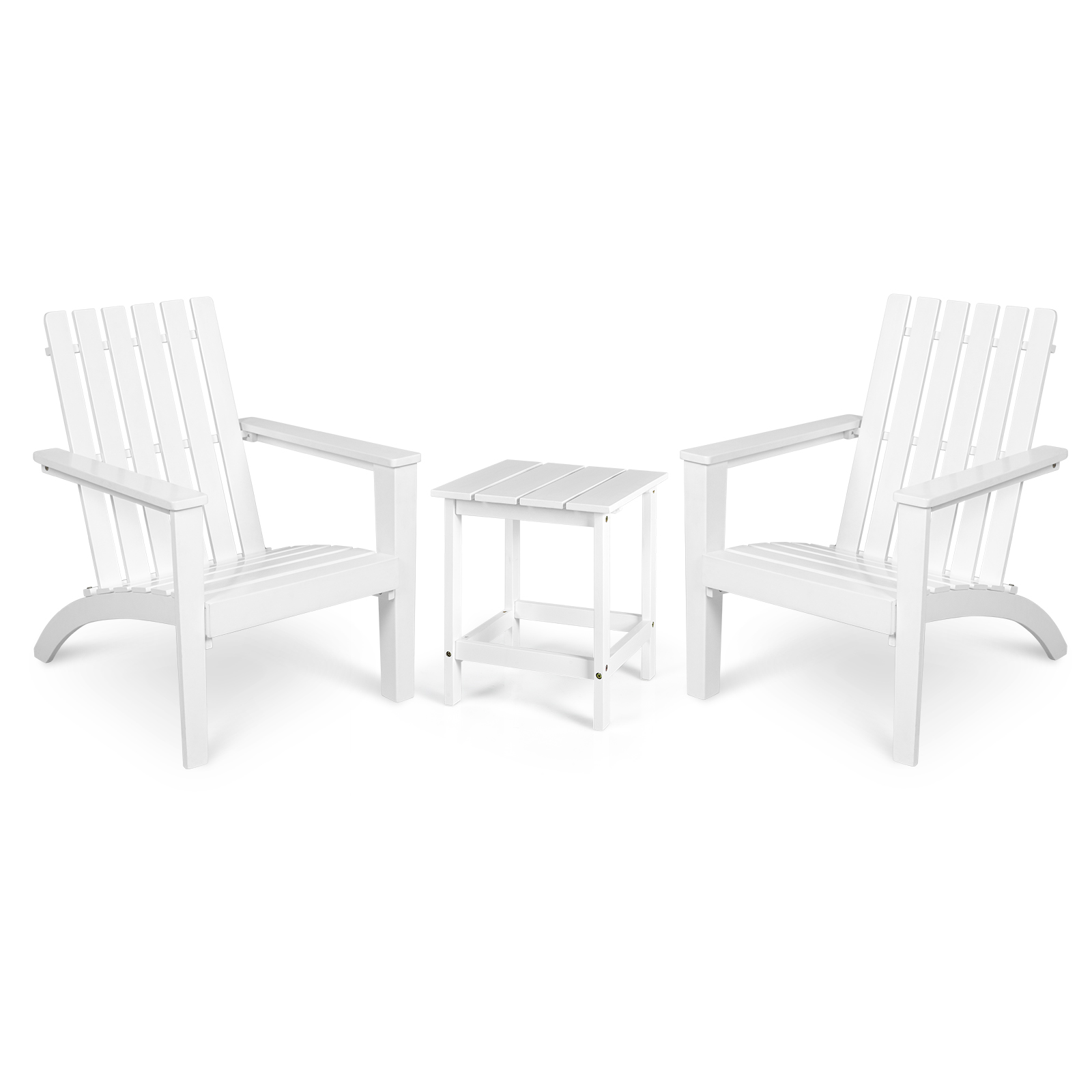 Patiojoy 3PCS Patio Adirondack Chair Side Table Set Solid Wood Garden Deck Bistro Set Classic Furniture Chair Set White - image 1 of 10