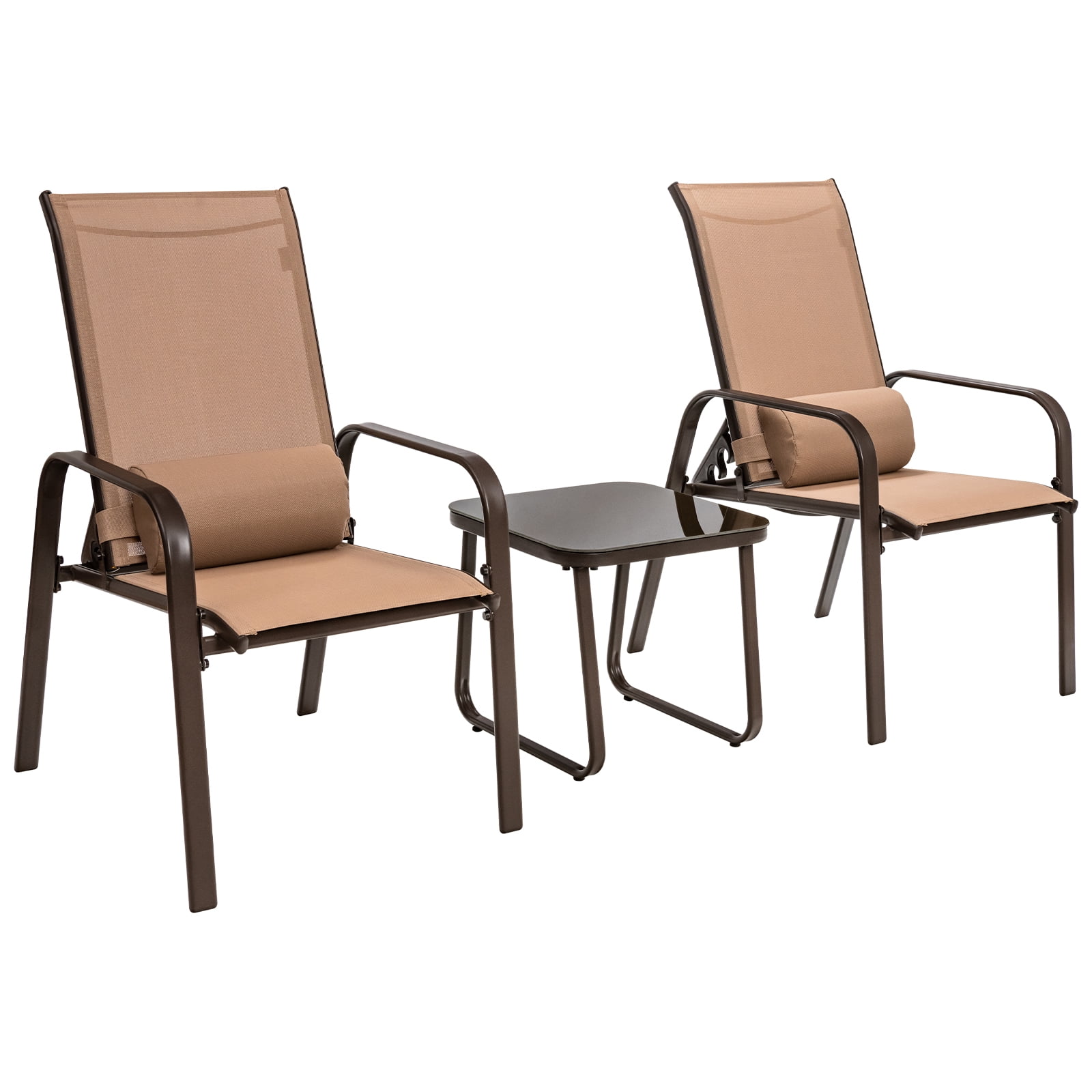 Patiojoy 3PCS Patio Adjustable Back Stackable Chairs Side Table Set