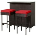 thumbnail image 1 of Patiojoy 3PCS Patio Wicker Rattan Bar Set Table w/2 Red Cushioned Stools, 1 of 9