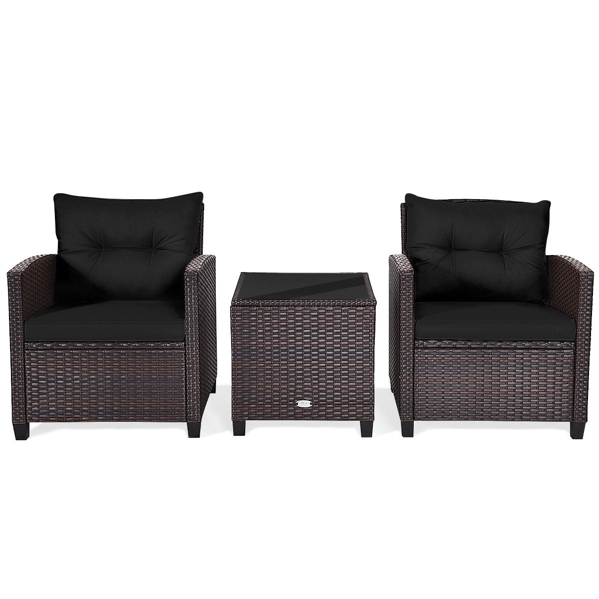 Black Cushioned 3-Piece Steel Frame Outdoor Conversation Set