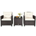 thumbnail image 1 of Patiojoy 3PCS Wicker Cushioned Conversation Set Outdoor Rattan Furniture w/Off White Cushions, 1 of 7