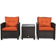 thumbnail image 1 of Patiojoy 3PCS Wicker Cushioned Conversation Set Outdoor Rattan Furniture w/ Orange Cushions, 1 of 8