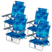 Costway 4-Pack Folding Backpack Beach Chair 5-Position Outdoor Reclining Chairs with Pillow Navy Blue