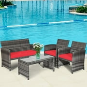 Patiojoy 4 - قطعة أثاث الفناء في الهواء الطلق مجموعة أريكة محادثة من الروطان الخوص