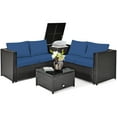 thumbnail image 1 of Patiojoy 4-Piece Outdoor Rattan Sectional Loveseat Couch Conversation Sofa Set with Storage Box &Coffee Table Navy, 1 of 7