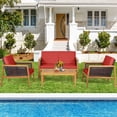thumbnail image 1 of Patiojoy 4-Piece Patio Acacia Wood Furniture Set Outdoor PE Rattan Conversation Set with Removable Cushions Red, 1 of 8