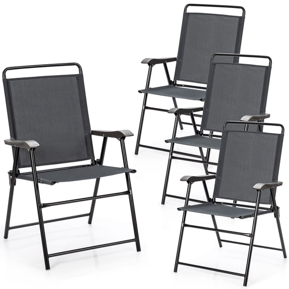 Patiojoy 4-Piece Patio Folding Chairs Outdoor Camping Chair with Armrest & High Backrest
