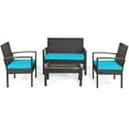 thumbnail image 1 of Patiojoy 4-Piece Patio Rattan Sectional Conversation Furniture Cushioned Loveseat Sofa Set Turquoise, 1 of 7