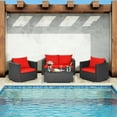thumbnail image 1 of Patiojoy 4PC Patio Rattan Wicker Conversation Furniture Set Sectional Sofa & Coffee Table Red, 1 of 7