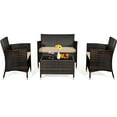 thumbnail image 1 of Patiojoy 4-Piece Patio Rattan Wicker Furniture Set Sofa Chair Table Set w/ Mix Brown Cushions, 1 of 8