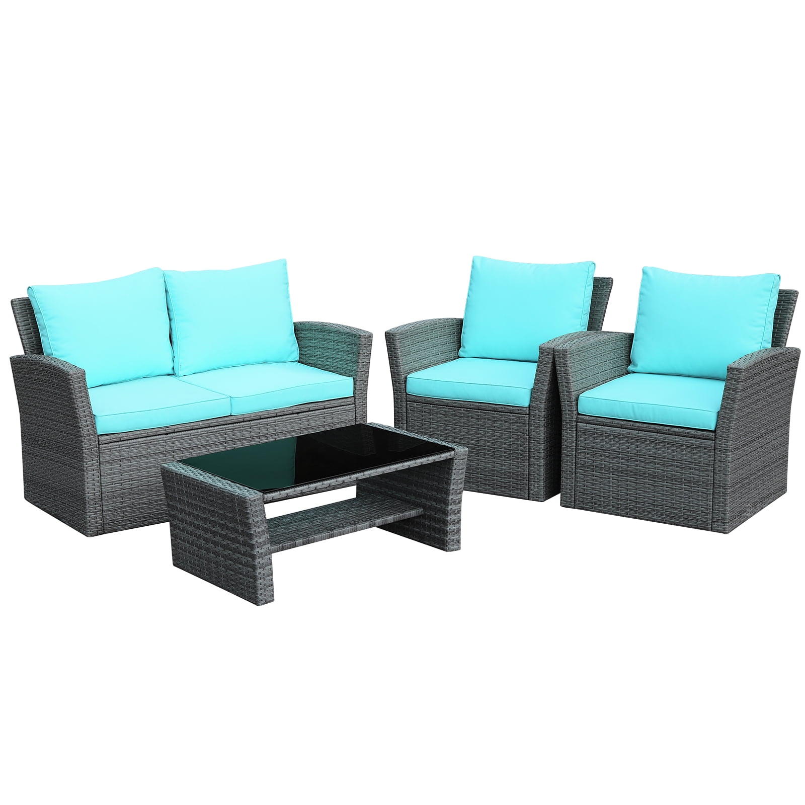 Patiojoy 4Piece Rattan Wicker Patio Outdoor Furniture Sofa Set with