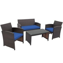 Patiojoy 4-Piece Weather-Resistant Rattan Patio Furniture Set, Sofas with Soft Cushions, Navy