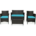 thumbnail image 1 of Patiojoy 4PCS Patio Rattan Wicker Furniture Set Sofa Chair Table Set w Turquoise Cushions, 1 of 10