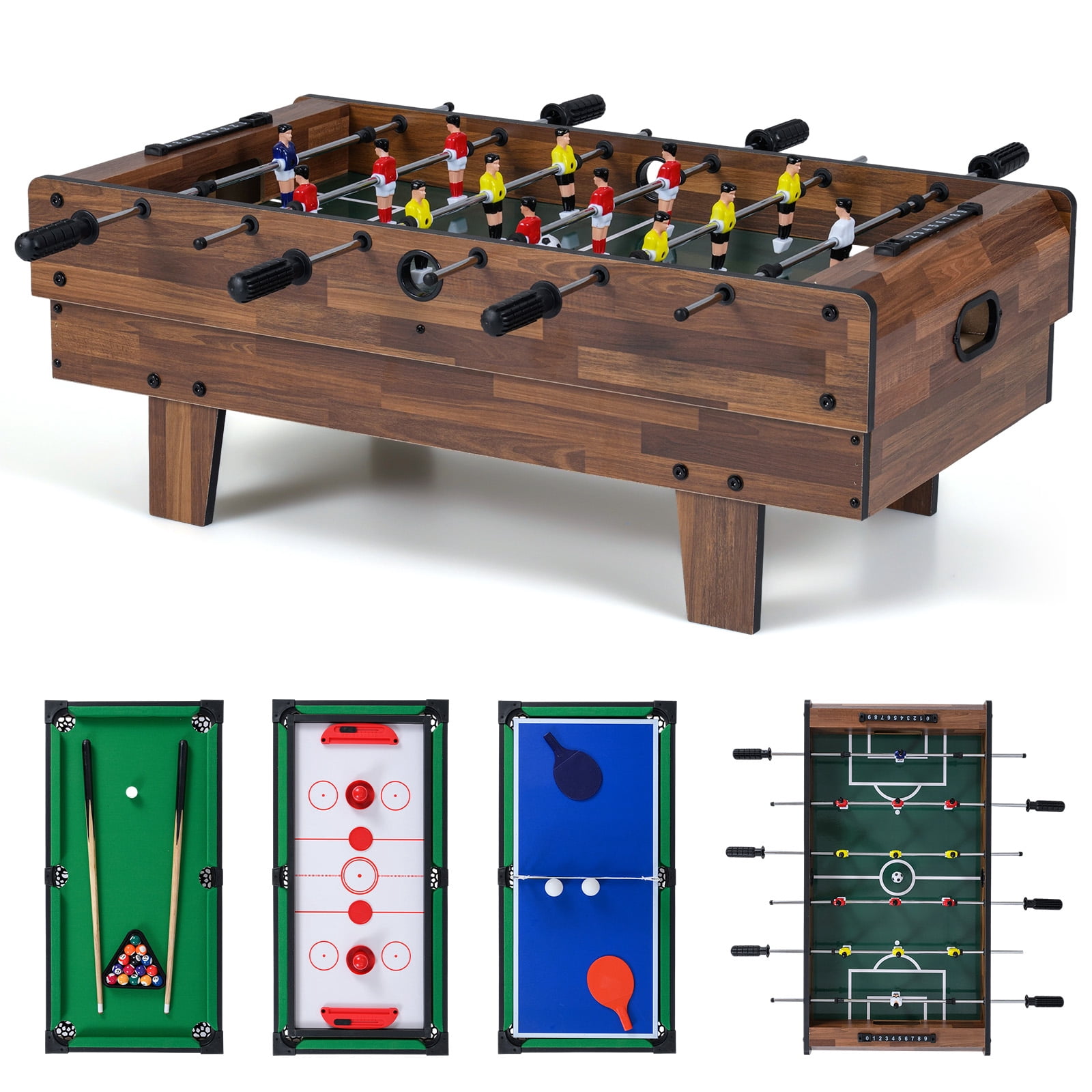 Patiojoy 4 in 1 Combo Game Table Set Foosball Table w/ Billiards Ping Pong Hockey & Complete Accessories Natural