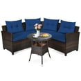 thumbnail image 1 of Patiojoy 4PCS Outdoor Patio Conversation Set Wicker Rattan Sectional Sofa W/Navy Cushions, 1 of 8