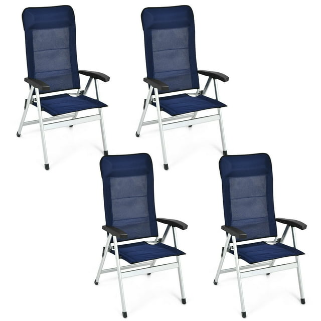 Patiojoy 4PCS Outdoor Patio Folding Dining Chairs with Reclining Backrest and Headrest Navy
