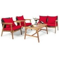 thumbnail image 1 of Patiojoy 4PCS Patio Rattan Furniture Set Wood Frame Cushioned Sofa with Coffee Table Sectional Conversation Sofa Set for Garden Red, 1 of 8