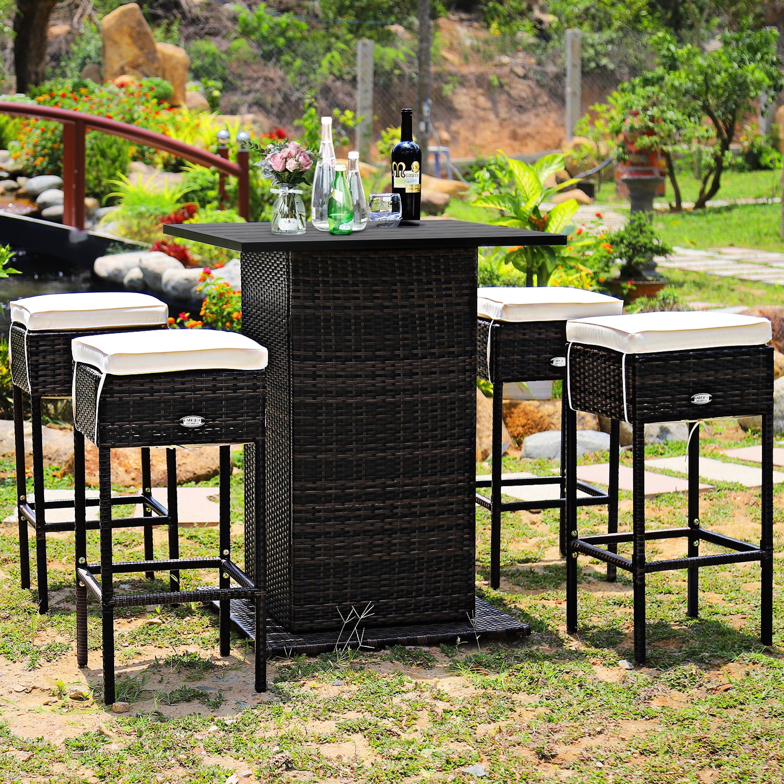 Dining Set Wicker Bar Table And Stools Clihome Patio Rattan