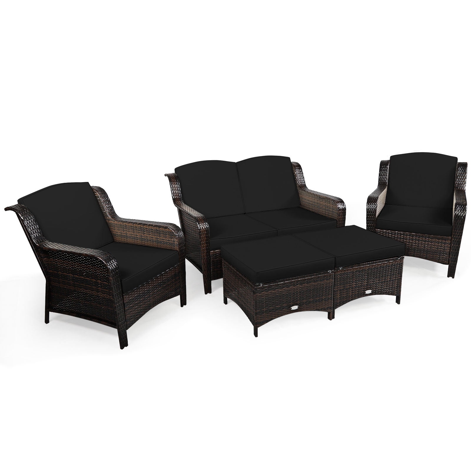 Patiojoy 5 PCS Patio Rattan Sectional Sofa Set Outdoor Furniture