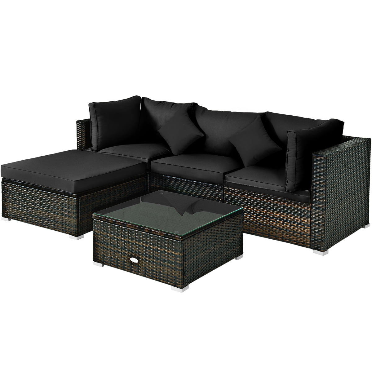 Patiojoy 5Piece Outdoor Patio Sectional Rattan Sofa Set with Soft Back