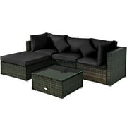 Patiojoy 5-Piece Outdoor Patio Sectional Rattan Sofa Set with Soft Back and Seat Cushion Black