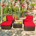 thumbnail image 1 of Patiojoy 5-Piece Outdoor Rattan Wicker Sofa Set Lounge Chair with Red Cushions, 1 of 9