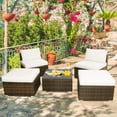 thumbnail image 1 of Patiojoy 5-Piece Outdoor Rattan Wicker Sofa Set Lounge Chair with White Cushions, 1 of 9