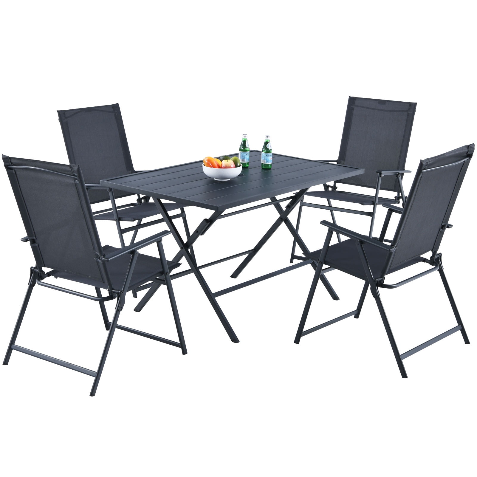 Patiojoy 5 Piece Outdoor Steel and Fabric Dining Table Set, Gray